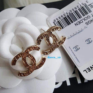 Chanel Hieroglyphs CC Stud Earrings, Gold